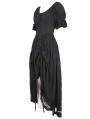 Black Gothic Retro Drawstring Short Sleeve High-Low Dress