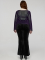 Black and Violet Gothic Velvet Flared Plus Size Pants for Women