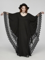 Black Gothic Lace V-Neck Bat Silhouette Loose Plus Size Long Dress