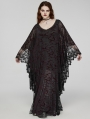 Black and Red Gothic Lace V-Neck Bat Silhouette Loose Plus Size Long Dress