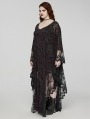 Black and Red Gothic Lace V-Neck Bat Silhouette Loose Plus Size Long Dress