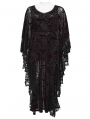 Black and Red Gothic Lace V-Neck Bat Silhouette Loose Plus Size Long Dress