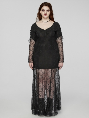 Black Gothic Romantic Goddess Lace Plus Size Long Dress