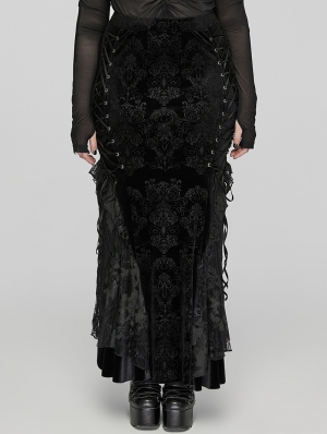 Black Gothic Gorgeous Embossed Velvet Fishtail Plus Size Long Skirt