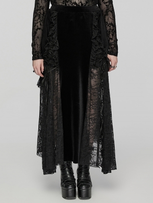 Black Gothic Velvet and Lace Plus Size Sexy Skirt
