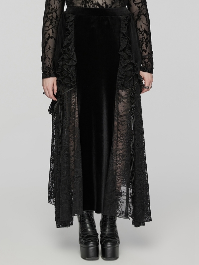 Black Gothic Velvet and Lace Plus Size Sexy Skirt