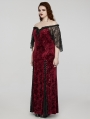 Black and Red Gothic Romantic Off-Shoulder Embossed Velvet Plus Size Long Dress