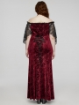 Black and Red Gothic Romantic Off-Shoulder Embossed Velvet Plus Size Long Dress