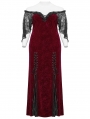 Black and Red Gothic Romantic Off-Shoulder Embossed Velvet Plus Size Long Dress