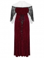 Black and Red Gothic Romantic Off-Shoulder Embossed Velvet Plus Size Long Dress