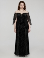 Black Gothic Romantic Off-Shoulder Embossed Velvet Plus Size Long Dress