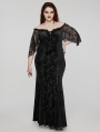 Black Gothic Romantic Off-Shoulder Embossed Velvet Plus Size Long Dress