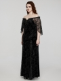 Black Gothic Romantic Off-Shoulder Embossed Velvet Plus Size Long Dress