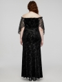 Black Gothic Romantic Off-Shoulder Embossed Velvet Plus Size Long Dress