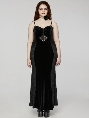 Black Gothic Sexy Elegant Dark Heart Slip Fishtail Plus Size Long Dress