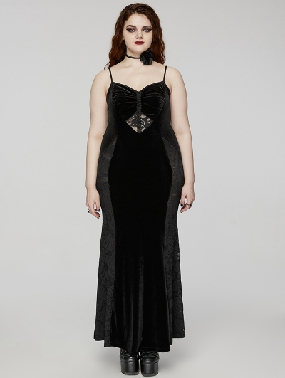 Black Gothic Sexy Elegant Dark Heart Slip Fishtail Plus Size Long Dress