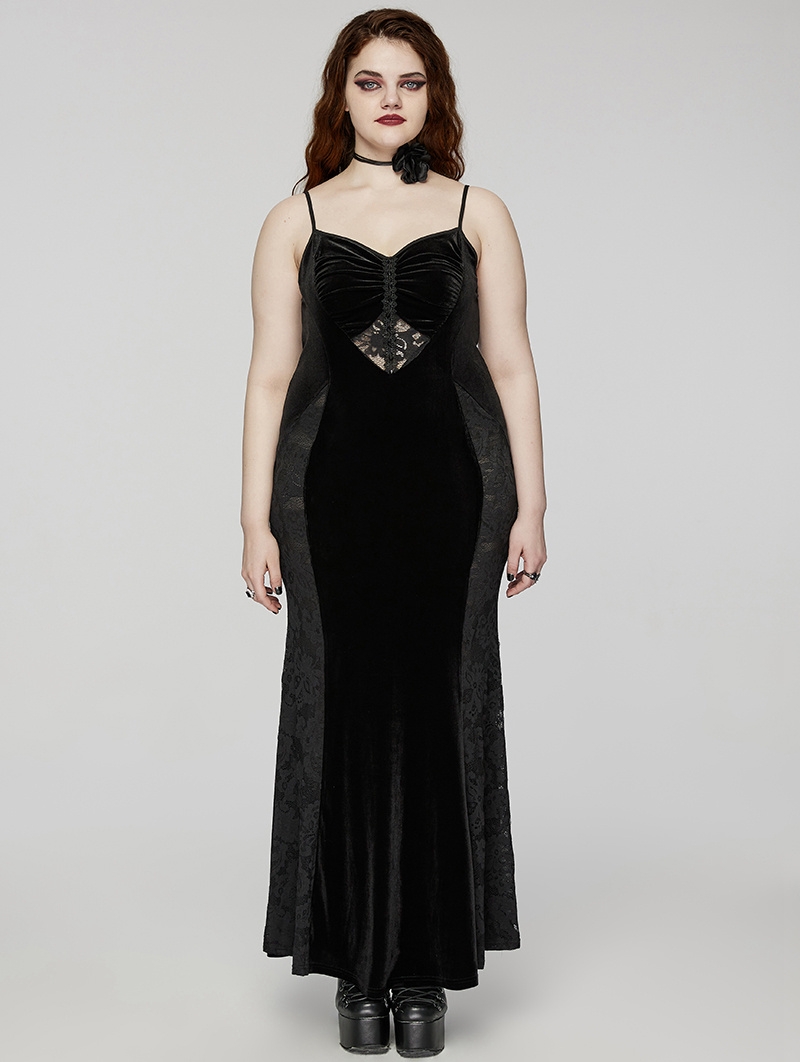 Black Gothic Sexy Elegant Dark Heart Slip Fishtail Plus Size Long Dress