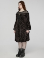 Black Gothic Retro Dark Night Rose Velvet Plus Size Mid-Length Dress