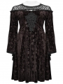 Black Gothic Retro Dark Night Rose Velvet Plus Size Mid-Length Dress