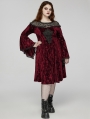 Black and Red Gothic Retro Dark Night Rose Velvet Plus Size Mid-Length Dress