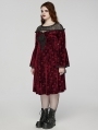 Black and Red Gothic Retro Dark Night Rose Velvet Plus Size Mid-Length Dress