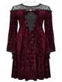 Black and Red Gothic Retro Dark Night Rose Velvet Plus Size Mid-Length Dress