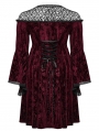 Black and Red Gothic Retro Dark Night Rose Velvet Plus Size Mid-Length Dress