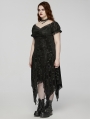 Black Gothic Dark Rose Velvet Mesh Irregular Plus Size Dress