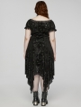 Black Gothic Dark Rose Velvet Mesh Irregular Plus Size Dress