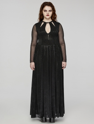 Black Gothic Sexy Deep V-Neck Hollow-Out Plus Size Long Dress