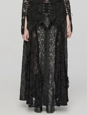 Black Gothic Dark Pattern Lace Splicing Plus Size Long Skirt
