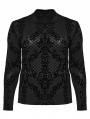 Black Gothic Flocking Knitted Long Sleeve Plus Size T-Shirt for Women