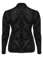 Black Gothic Flocking Knitted Long Sleeve Plus Size T-Shirt for Women