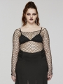 Black Gothic Round Neck Basic Mesh Plus Size T-Shirt for Women