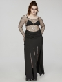 Black Gothic Round Neck Basic Mesh Plus Size T-Shirt for Women