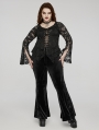 Black Gothic V-Neck Sexy Perspective Lace Plus Size Top for Women