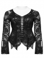 Black Gothic V-Neck Sexy Perspective Lace Plus Size Top for Women