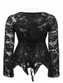 Black Gothic V-Neck Sexy Perspective Lace Plus Size Top for Women