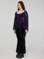 Purple Gothic Velvet Fake Two-Pieced Long Sleeve Plus Size Shirt for Women