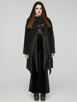 Black Gothic Irregular Hooded Plus Size Cardigan for Women