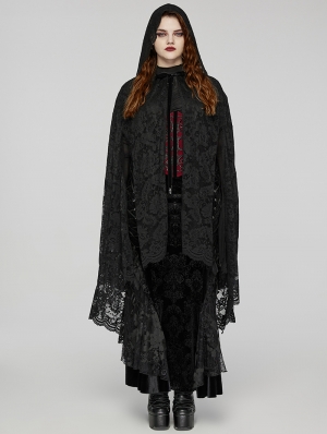 Black Gothic Dark Lace Hooded Plus Size Cloak for Women