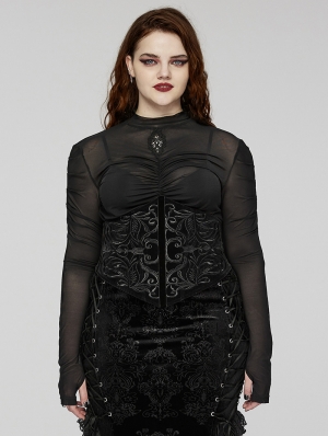 Black Gothic Embroidery Velvet Retro Underbust Corset Plus Size Waistband