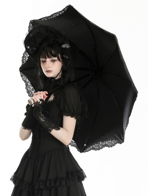 Black Gothic Lace Embroidery Telescopic Umbrella