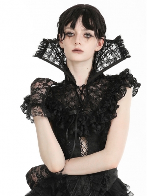 Black Gothic Queen Stand-Up Collar Lace Short Cape for Women