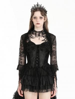 Black Gothic Witchy Mysterious Embroidery Lace Short Cape for Women