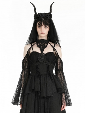 Black Gothic Sexy Shoulder Puff Lace Sleeve Cape for Women