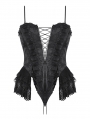 Black Gothic Sexy Deep V-neck Lace Up Jacquard Corset Top for Women