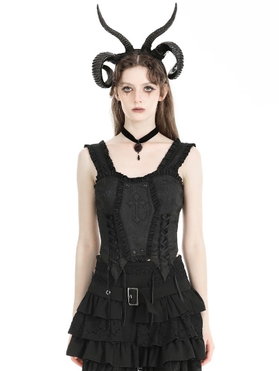 Black Gothic Detachable Coffin Patch Corset Top for Women