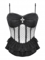 Black Gothic Lace See-Through Sexy Spaghetti Strap Corset Top for Women