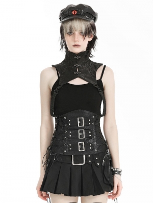 Black Gothic Punk Heavy Metal Leather Underbust Corset Waistband for Women
